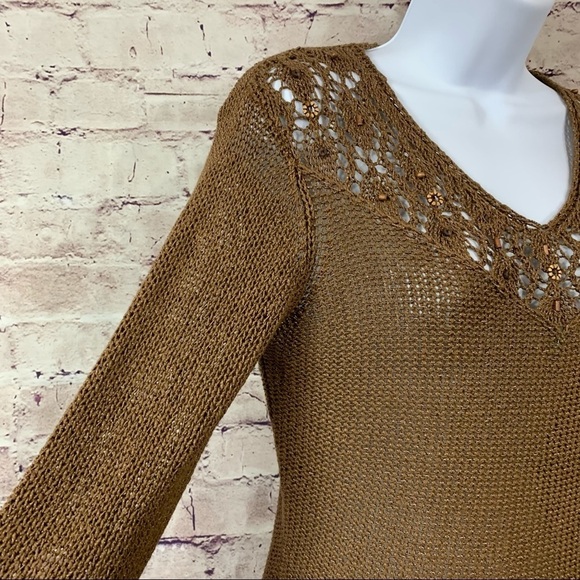 BCBGMaxAzria Brown Beaded Crochet Boho Sweater - Picture 8 of 15